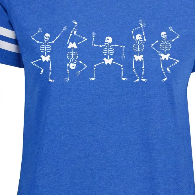 Dancing Skeletons Fun Halloween Pumpkin Spice Witch Graphic Enza Ladies Jersey Football T-Shirt