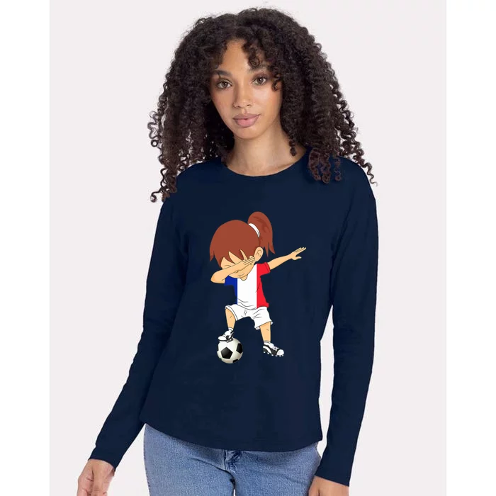 Dabbing Soccer France Jersey Girls French Football Womens Cotton Relaxed Long Sleeve T-Shirt