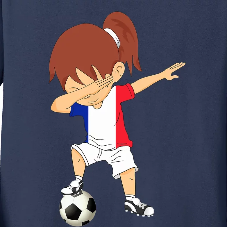 Dabbing Soccer France Jersey Girls French Football Kids Long Sleeve Shirt