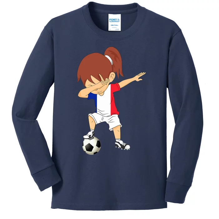 Dabbing Soccer France Jersey Girls French Football Kids Long Sleeve Shirt