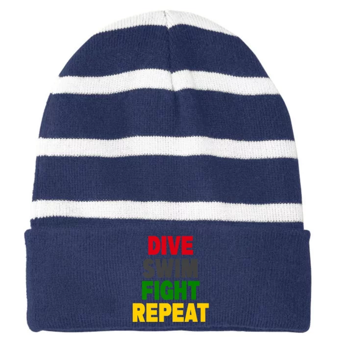 Dive Swim Fight Repeat Striped Beanie with Solid Band