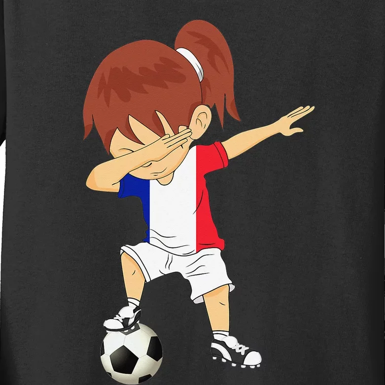 Dabbing Soccer France Jersey Girls French Football Kids Long Sleeve Shirt