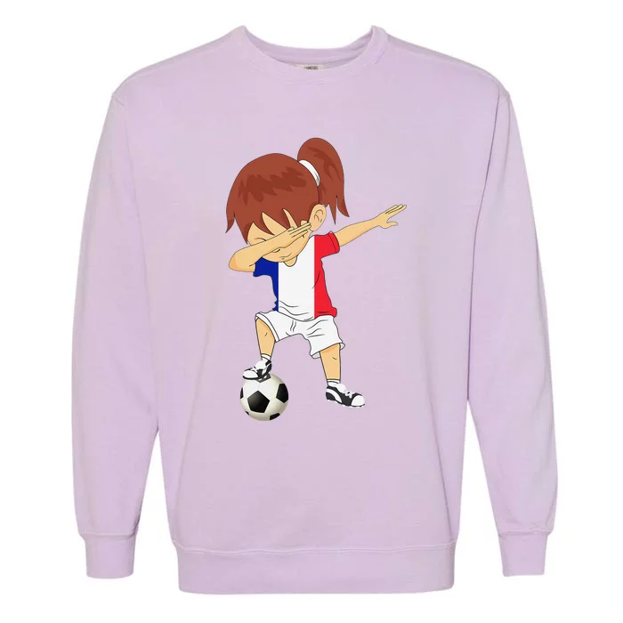 Dabbing Soccer France Jersey Girls French Football Garment-Dyed Sweatshirt