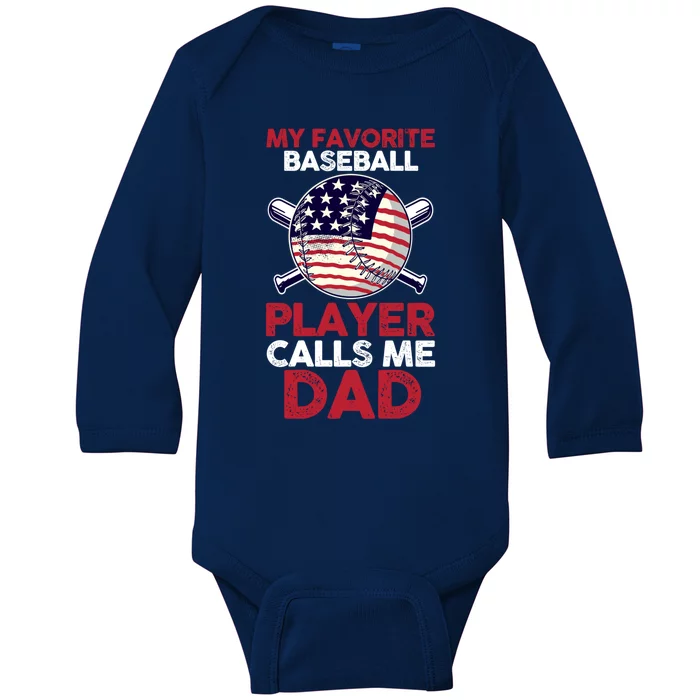 Dad Son Father Baseball Player Gift Baby Long Sleeve Bodysuit