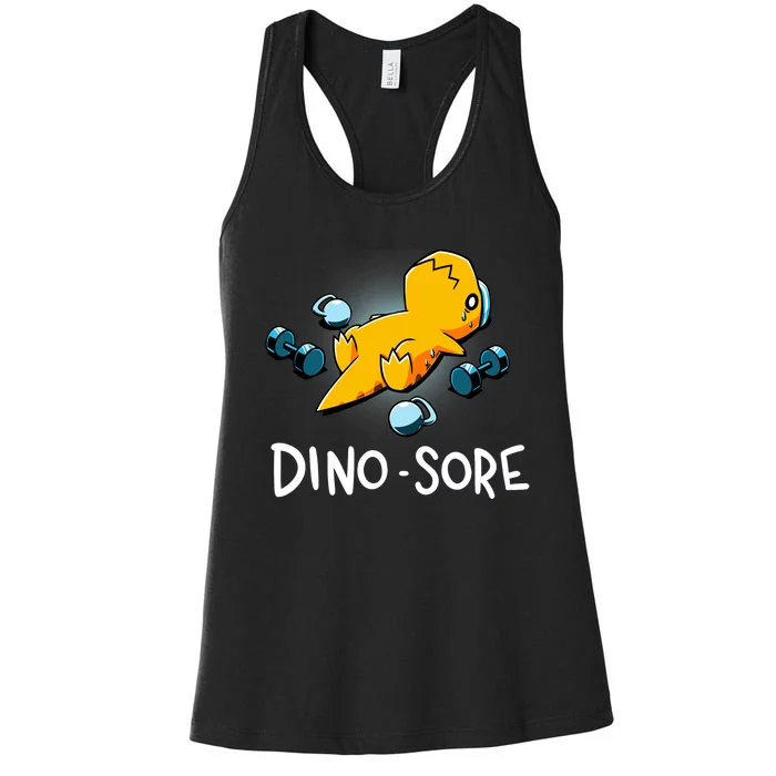 Dino Sore Funny Dinosaur Workout Gym Lifting Fitness Women's Racerback Tank