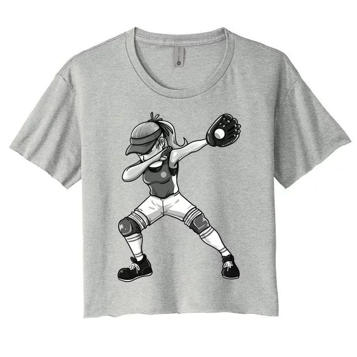 Dabbing Softball Funny Softballer Catcher Pitcher Gift Women's Crop Top Tee