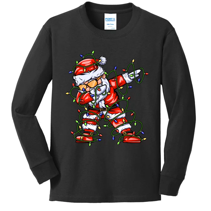 Dabbing Santa For Boy Girl Christmas Tree Lights Kids Long Sleeve Shirt