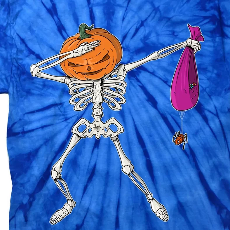 Dabbing Skeleton Funny Halloween Pumpkin Costume Autumn Gift Tie-Dye T-Shirt