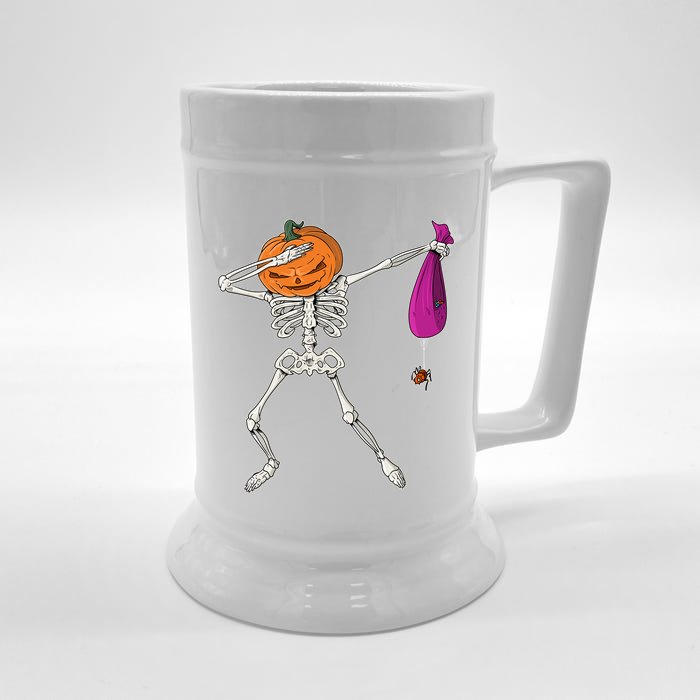 Dabbing Skeleton Funny Halloween Pumpkin Costume Autumn Gift Front & Back Beer Stein