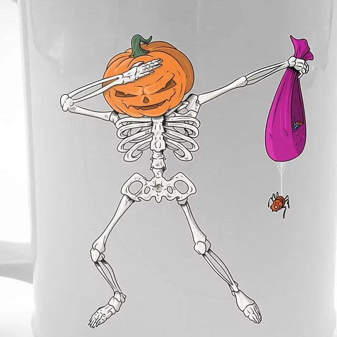 Dabbing Skeleton Funny Halloween Pumpkin Costume Autumn Gift Front & Back Beer Stein