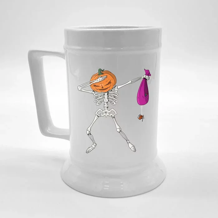 Dabbing Skeleton Funny Halloween Pumpkin Costume Autumn Gift Front & Back Beer Stein