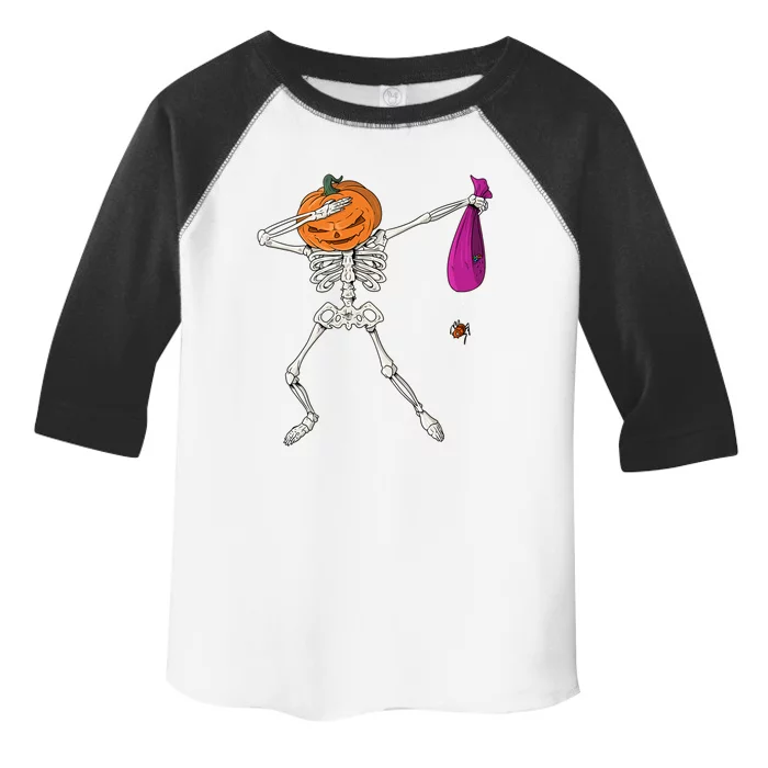 Dabbing Skeleton Funny Halloween Pumpkin Costume Autumn Gift Toddler Fine Jersey T-Shirt