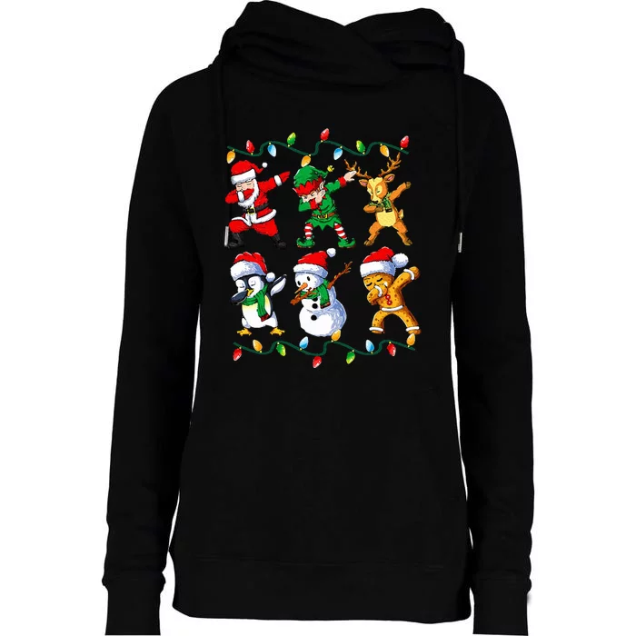 Dabbing Santa Friends Xmas Gifts Christmas Womens Funnel Neck Pullover Hood