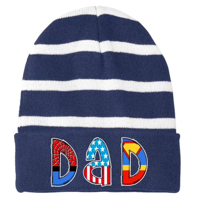 Dad Superhero Father's Day Gift Striped Beanie with Solid Band