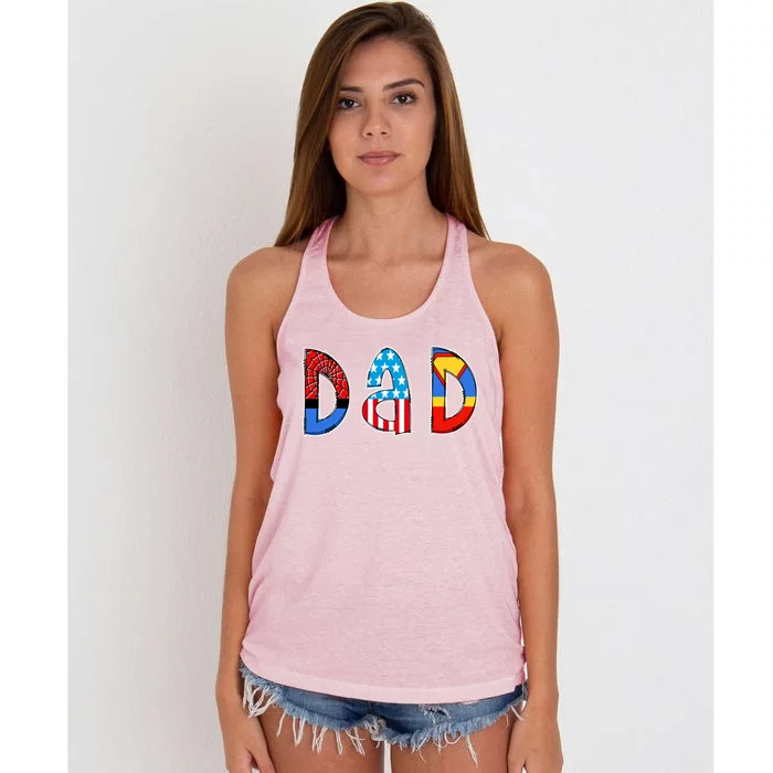 Dad Superhero Father's Day Gift Women's Knotted Racerback Tank