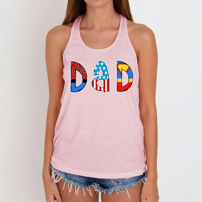 Dad Superhero Father's Day Gift Women's Knotted Racerback Tank