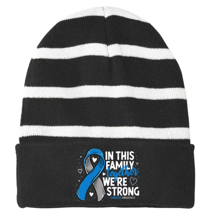 Diabetes Support Family Diabetic T2D T1D Diabetes Awareness Striped Beanie with Solid Band