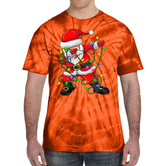 Dabbing Santa For Christmas Tree Lights Tie-Dye T-Shirt