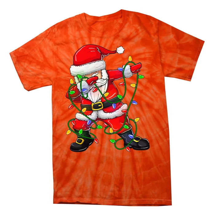 Dabbing Santa For Christmas Tree Lights Tie-Dye T-Shirt