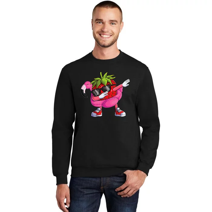 Dabbing Strawberry Flamingo Tropical Aloha Beach Hawaiian Tall Sweatshirt