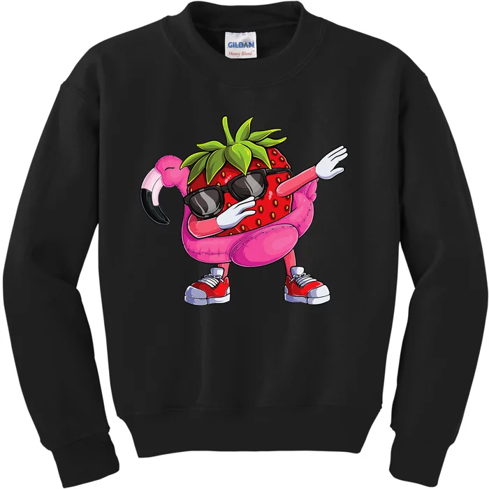 Dabbing Strawberry Flamingo Tropical Aloha Beach Hawaiian Kids Sweatshirt