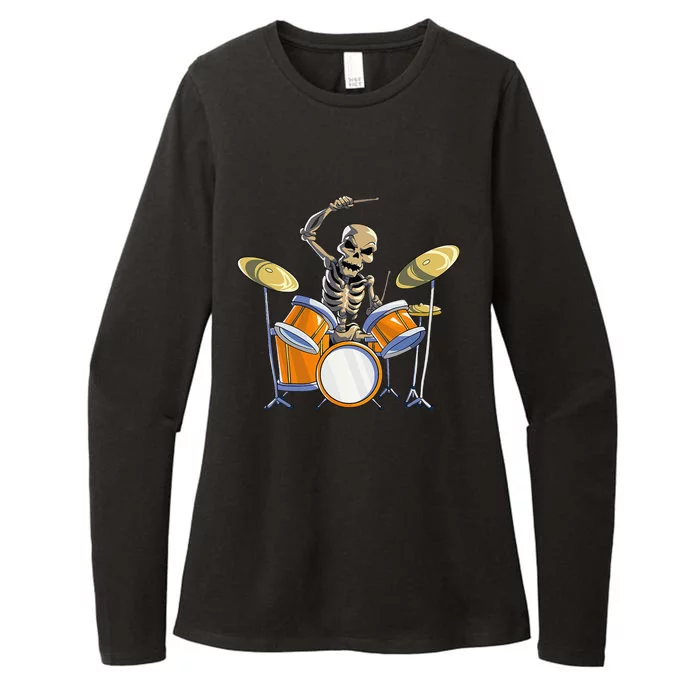 Drummer Skeleton Funny Drum Set Drummer Halloween Womens CVC Long Sleeve Shirt