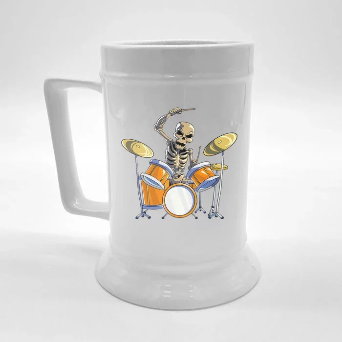 Drummer Skeleton Funny Drum Set Drummer Halloween Front & Back Beer Stein