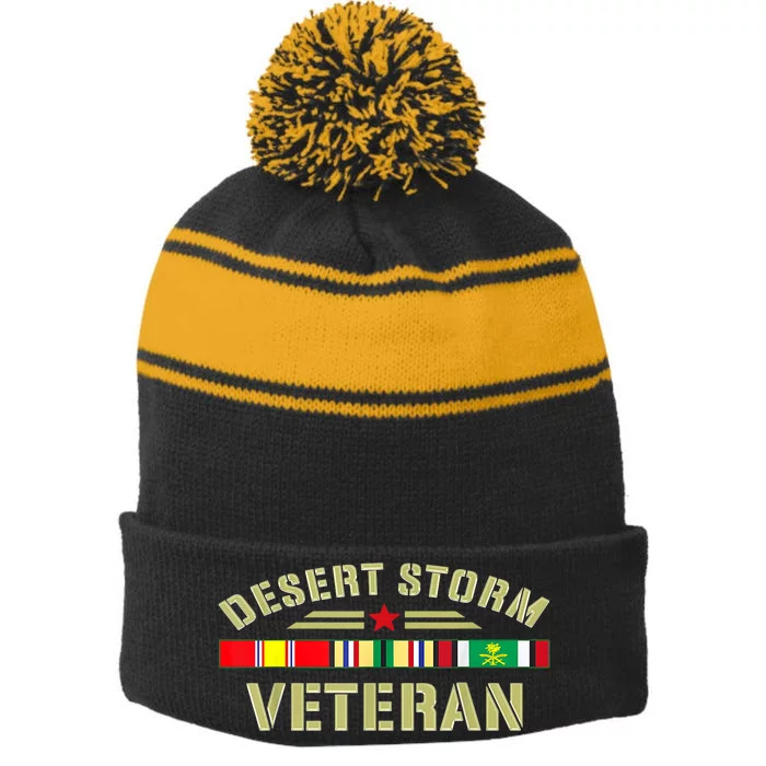 Desert Storm Flag Veteran Day Gift Stripe Pom Pom Beanie