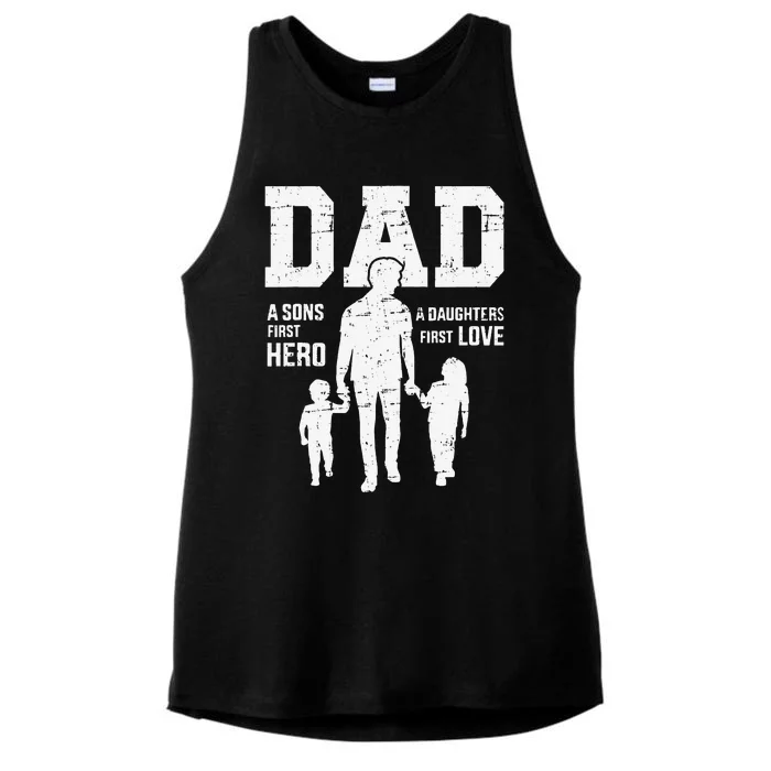 Dad Sons First Hero Daughter Love For Fathers Day Ladies Tri-Blend Wicking Tank