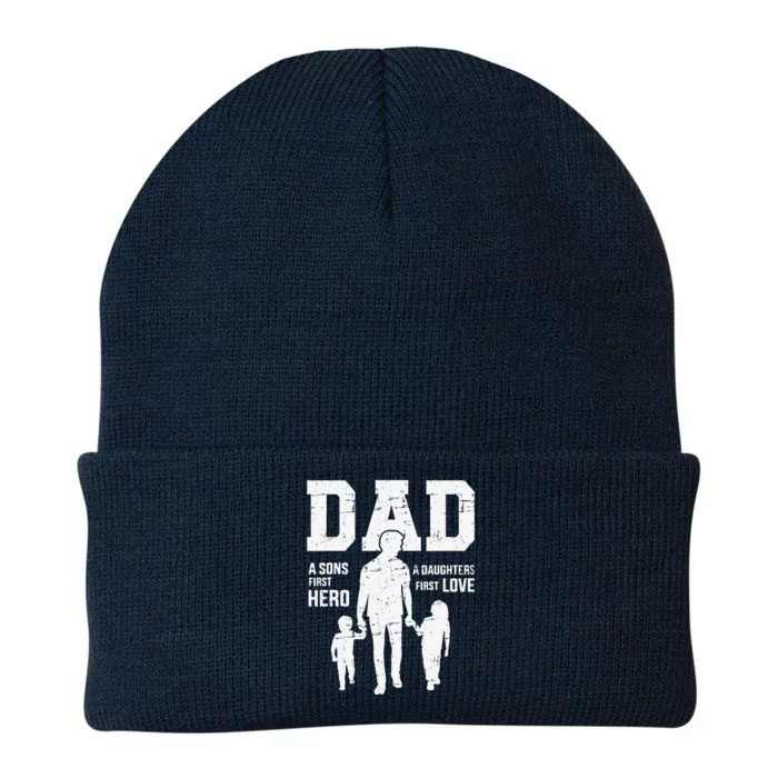 Dad Sons First Hero Daughter Love For Fathers Day Knit Cap Winter Beanie