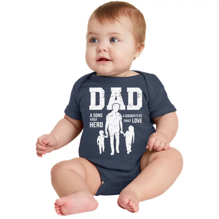 Dad Sons First Hero Daughter Love For Fathers Day Baby Bodysuit