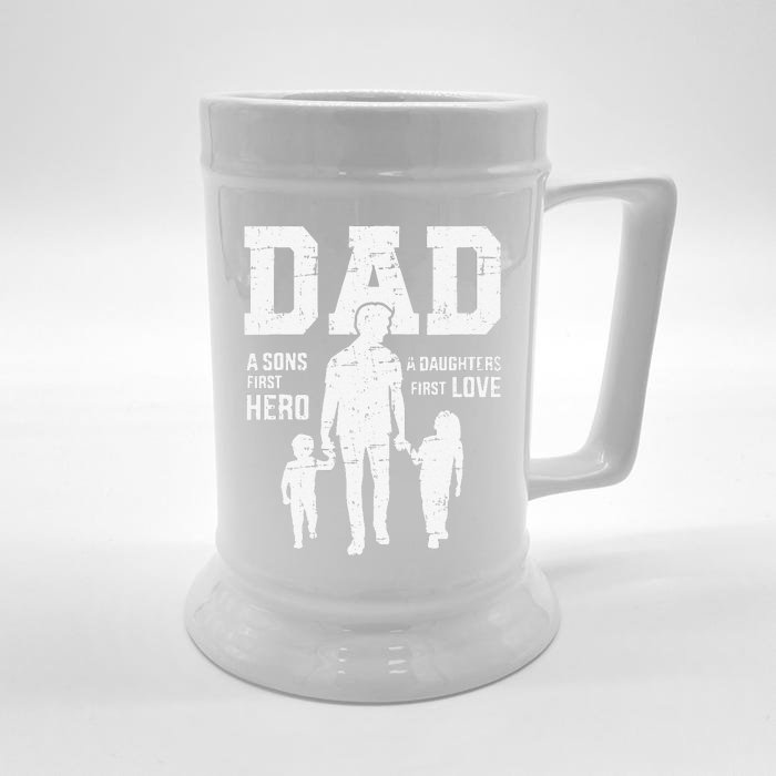 Dad Sons First Hero Daughter Love For Fathers Day Front & Back Beer Stein