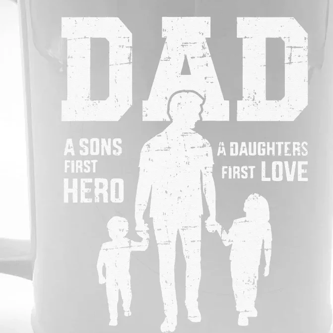 Dad Sons First Hero Daughter Love For Fathers Day Front & Back Beer Stein