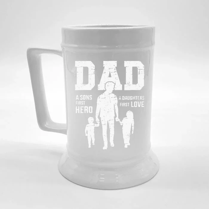 Dad Sons First Hero Daughter Love For Fathers Day Front & Back Beer Stein