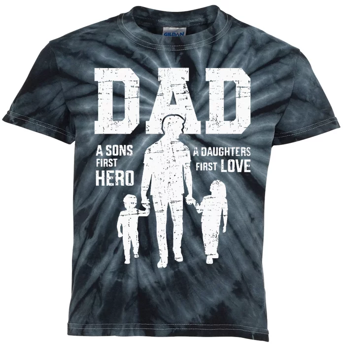 Dad Sons First Hero Daughter Love For Fathers Day Kids Tie-Dye T-Shirt