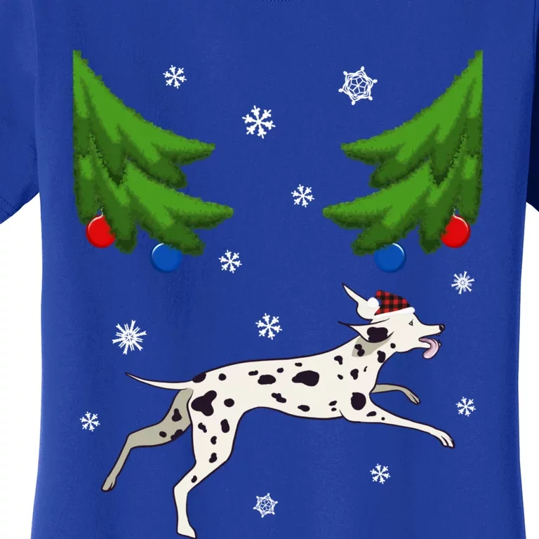 Dalmatian Santa Funny Dog Lover Red Plaid Christmas Tree Cool Gift Women's T-Shirt