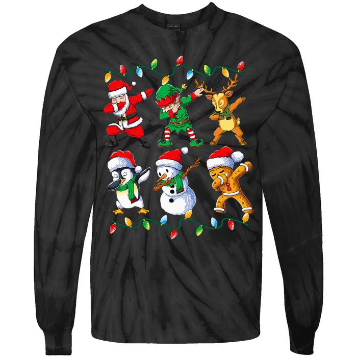 Dabbing Santa Friends Xmas Gifts Kids Girls Christmas Tie-Dye Long Sleeve Shirt