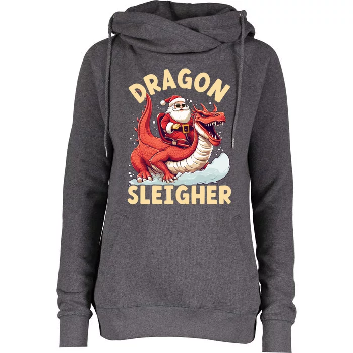 Dragon Sleigher Funny Santa Christmas Womens Funnel Neck Pullover Hood