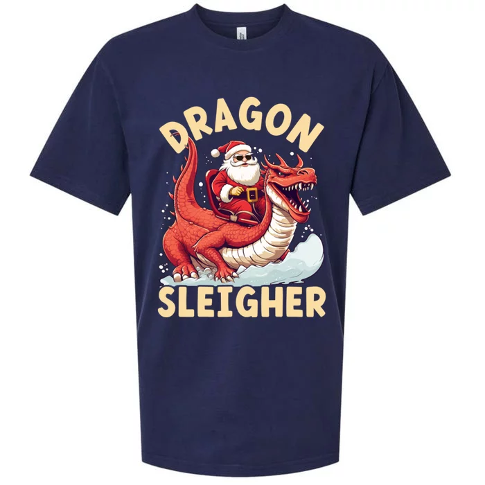 Dragon Sleigher Funny Santa Christmas Sueded Cloud Jersey T-Shirt