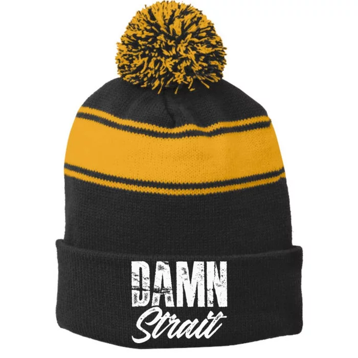 Damn S.T.R.A.I.T Folk Style Western Country Music Stripe Pom Pom Beanie