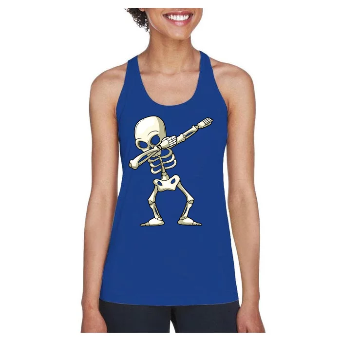 Dabbing Skeleton Funny Halloween Monster Gift Women's Racerback Tank