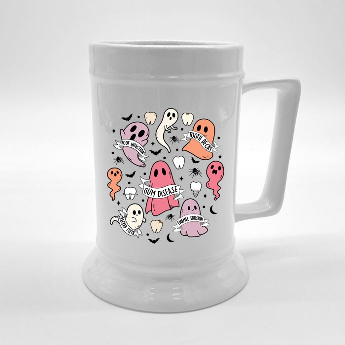 Dental Squad Funny Tooth Skeleton Ghost Halloween Meaningful Gift Front & Back Beer Stein