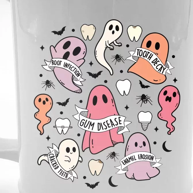 Dental Squad Funny Tooth Skeleton Ghost Halloween Meaningful Gift Front & Back Beer Stein