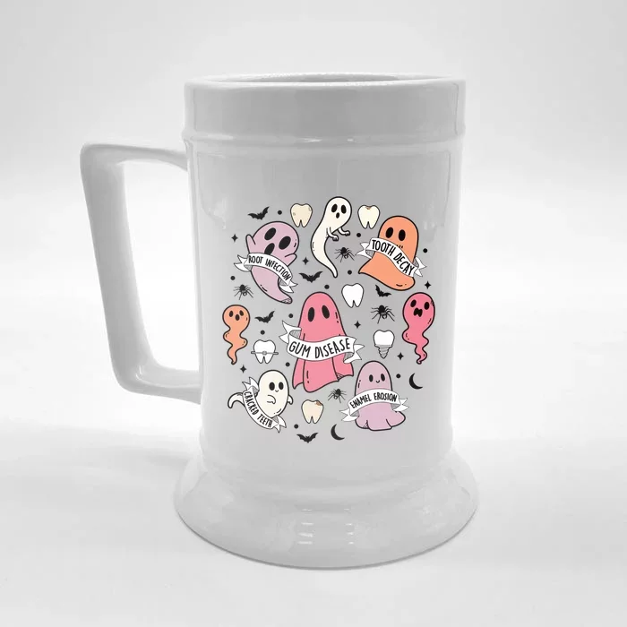 Dental Squad Funny Tooth Skeleton Ghost Halloween Meaningful Gift Front & Back Beer Stein