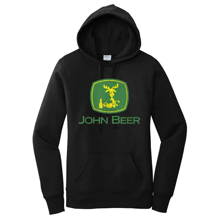 Distressed S Funny Tractor John Beer Deer Farmer Women's Pullover Hoodie