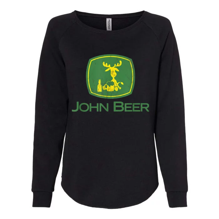 Distressed S Funny Tractor John Beer Deer Farmer Womens California Wash Sweatshirt