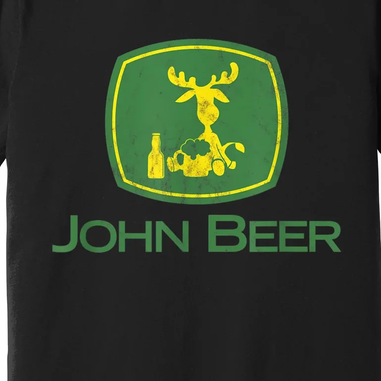 Distressed S Funny Tractor John Beer Deer Farmer Premium T-Shirt