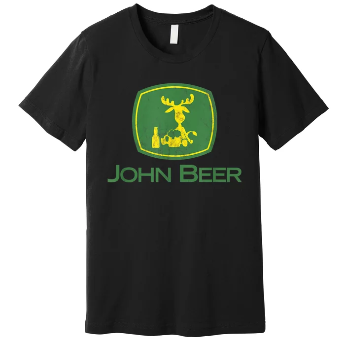 Distressed S Funny Tractor John Beer Deer Farmer Premium T-Shirt