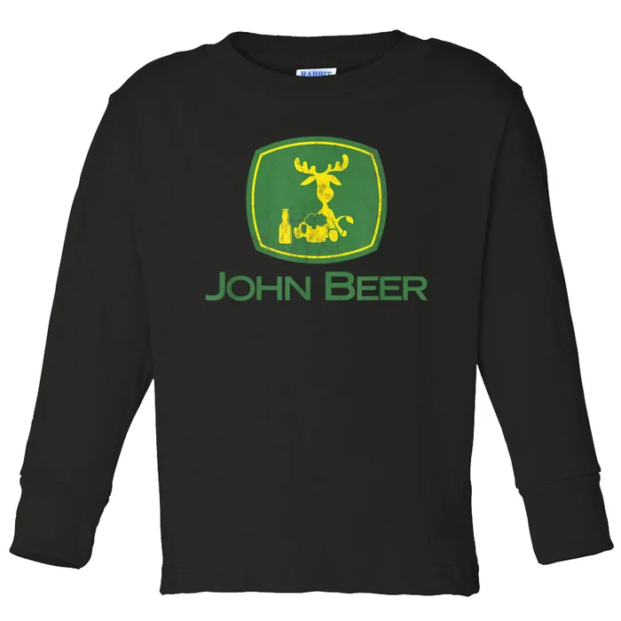 Distressed S Funny Tractor John Beer Deer Farmer Toddler Long Sleeve Shirt