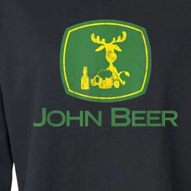 Distressed S Funny Tractor John Beer Deer Farmer Cropped Pullover Crew